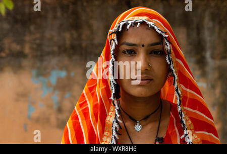 Indische Frau in sari Stockfoto