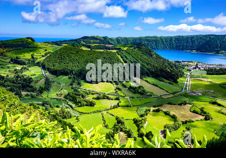 Caldeira do Alferes, Sete Cidades, São Miguel, Azoren, Azoren, Portugal, Europa. Stockfoto