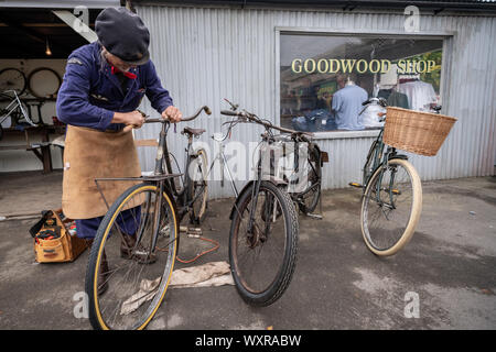 Vintage-themed Goodwood Revival. Großbritanniens größte jährliche Classic Car Show feiert das mid-20th Jahrhundert Blütezeit der Goodwood Rennstrecke. Stockfoto