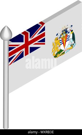 Isometrische Darstellung der Fahnenmast mit British Antarctic Territory Flagge Stock Vektor
