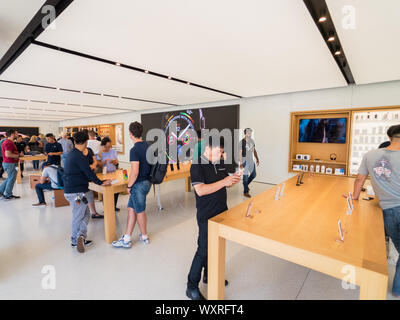 Cupertino, USA - 10. September 2018: Apple Store Unternehmen Campus im Silikon Valley, Endlosschleife ein, Hauptsitz Stockfoto