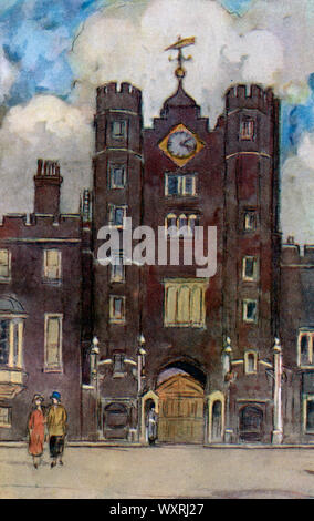 St. James's Palace, London, England, c1925. Von Horace Mann Livens (1862-1936). Der St. James's Palace ist der älteste königliche Palast im Vereinigten Königreich. Es gibt seinen Namen dem Court of St James's, dem königlichen Hof des Monarchen, der sich in der City of Westminster in London befindet. Stockfoto