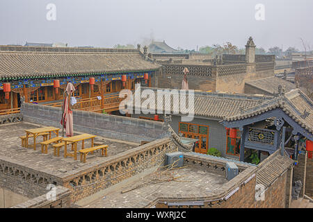 Blick auf die Häuser von Pingyao aus der Stadt an der Wand gesehen Stockfoto