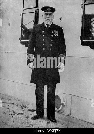 Kapitän E J Smith des Schiffes 'Titanic', 1911. Edward John Smith (1850-1912) war ein britischer Marineoffizier. Er diente als Meister von mehreren Schiffen der White Star Line. Er war der Kapitän der RMS Titanic und starb, als das Schiff auf seiner Jungfernfahrt sank. Stockfoto