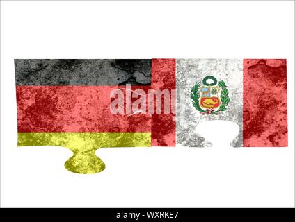 Peru Flagge Puzzle, peruanische Flagge united mit anderen Land Flagge Stockfoto