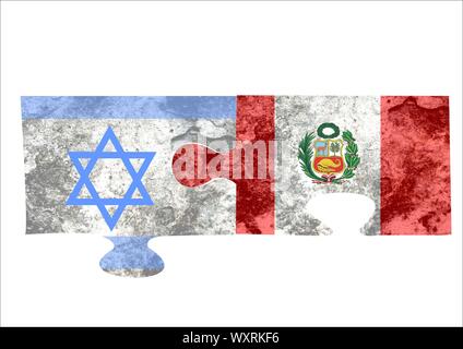 Peru Flagge Puzzle, peruanische Flagge united mit anderen Land Flagge Stockfoto