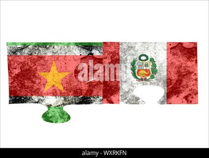 Peru Flagge Puzzle, peruanische Flagge united mit anderen Land Flagge Stockfoto