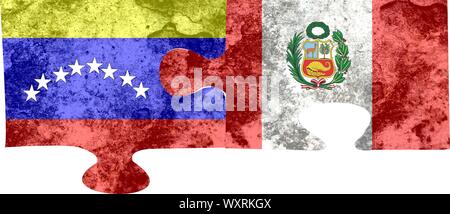 Peru Flagge Puzzle, peruanische Flagge united mit anderen Land Flagge Stockfoto