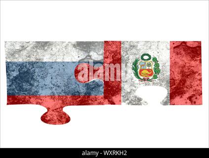 Peru Flagge Puzzle, peruanische Flagge united mit anderen Land Flagge Stockfoto