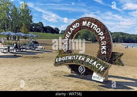 Cleveland Metroparks' Edgewater Park am Ufer des Lake Erie in Cleveland, Ohio, USA. Stockfoto