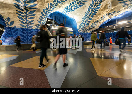 Stockholm, Schweden. September 2019. Ein Blick auf die T-Centralen Metro-station Plattformen Stockfoto
