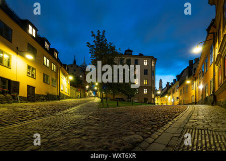 Stockholm, Schweden. September 2019. Ein Blick in die Straßen auf der Insel Södermalm bei Sonnenuntergang Stockfoto