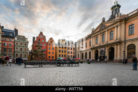 Stockholm, Schweden. September 2019. Ein Blick auf die Schwedische Akademie Schloss Platz Stortorget Stockfoto