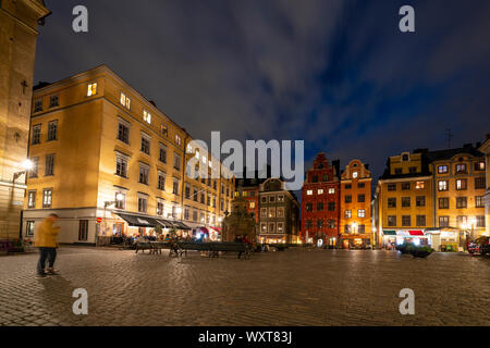 Stockholm, Schweden. September 2019. Stockholm, Schweden. September 2019. Panoramablick auf den Platz Stortorget bei Sonnenuntergang Stockfoto