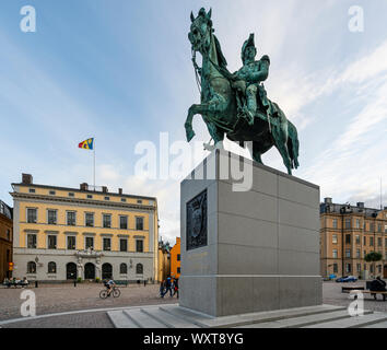 Stockholm, Schweden. September 2019. Ein Blick auf die Karl XIV Johan's Statue vor dem königlichen Palast. Charles XIV John oder Carl Johannes, (Schwedisch und Stockfoto