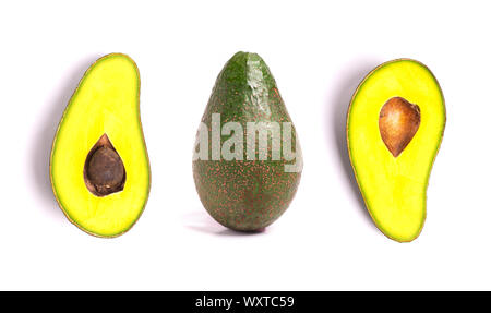 Avocado auf einem weißen Hintergrund, isoliert Stockfoto