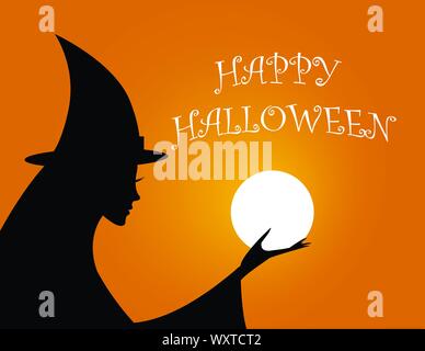 Hexe mit dem Mond. vektor. Happy halloween. Stock Vektor