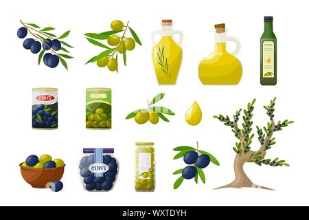 Oliven und Produkte Stock Vektor