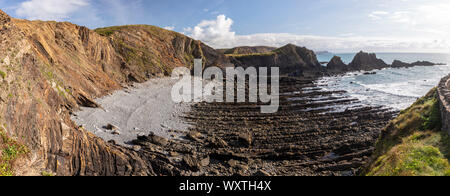 Robuste Atlantikküste bei Hartland Quay, Devon, England Stockfoto