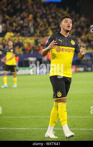 Dortmund, Deutschland. 17 Sep, 2019. Dortmund, 17. September 2019: CL - 19/20 - Borussia Dortmund gegen Dortmund. FC Barcelona Jadon Sancho (Dortmund). Einzelnes Bild. Ausschneiden. Mimik/strong Mimik/Emotion. Geste/Geste/gestikulierte/Unzufrieden/enttäuscht/enttäuscht/traurig/frustratedriert, | Nutzung der weltweiten Kredit: dpa/Alamy leben Nachrichten Stockfoto