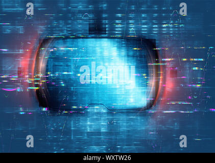 3D-VR-Brille mit Grunge glitch Textur, abstrakten technischen Hintergrund. Stockfoto
