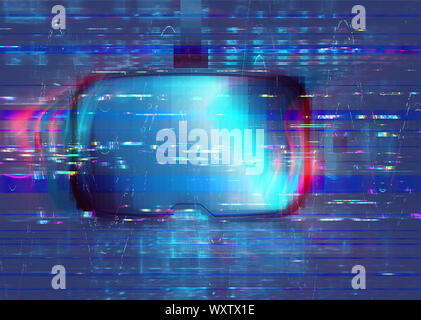3D-VR-Brille mit Grunge glitch Textur, abstrakten technischen Hintergrund. Stockfoto