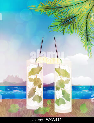 Abbildung von frischem mojito Drink auf dem hölzernen Tisch. Stockfoto