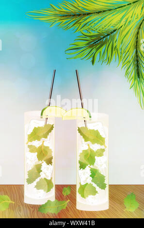 Abbildung von frischem mojito Drink auf dem hölzernen Tisch. Stockfoto
