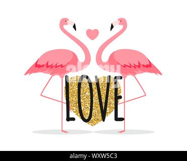 Karte mit Flamingos niedlich. Liebe und Valentinstag Hintergrund. Vector Illustration EPS 10. Stock Vektor