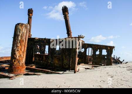 Schiffbruch auf der westlichen Strand von Fraser Island, Queensland, Australien, die größte Sandinsel der Welt Stockfoto