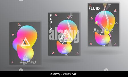 Der futuristische Flüssigkeit und flüssige Seiten Design, kreative bunte Konzept, mit Dreiecken und Kreisen primitive, Überlegenheit fantastisch mit neon colo Stock Vektor