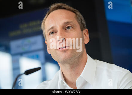 Berlin, Deutschland. 18 Sep, 2019. Basketball: Bundesliga, saisonauftakt Pk Alba Berlin, Axel Schweitzer, Vorsitzender des Aufsichtsrats, ALBA Berlin, auf der Pressekonferenz der Credit: Tom Weller/dpa/Alamy leben Nachrichten Stockfoto