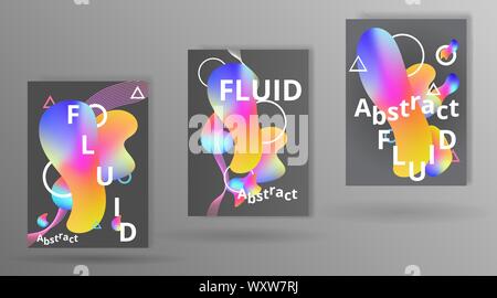 Der futuristische Flüssigkeit und flüssige Seiten Design, kreative bunte Konzept, mit Dreiecken und Kreisen primitive, Überlegenheit fantastisch mit neon colo Stock Vektor