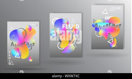 Der futuristische Flüssigkeit und flüssige Seiten Design, kreative bunte Konzept, mit Dreiecken und Kreisen primitive, Überlegenheit fantastisch mit neon colo Stock Vektor