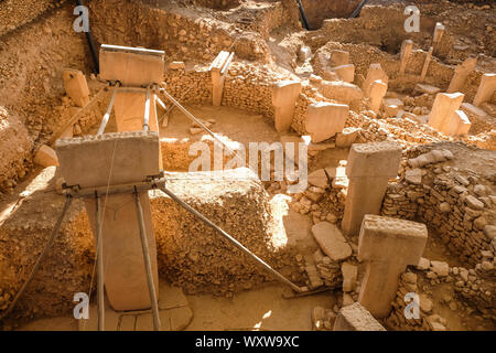 Am Anfang der Zeit. Antike Stätte von Gobekli Tepe in der Türkei. Gobekli Tepe ist ein UNESCO-Weltkulturerbe. Der älteste Tempel der Welt. Jungsteinzeit Stockfoto