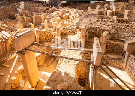 Am Anfang der Zeit. Antike Stätte von Gobekli Tepe in der Türkei. Gobekli Tepe ist ein UNESCO-Weltkulturerbe. Der älteste Tempel der Welt. Jungsteinzeit Stockfoto