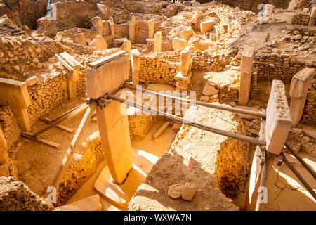 Am Anfang der Zeit. Antike Stätte von Gobekli Tepe in der Türkei. Gobekli Tepe ist ein UNESCO-Weltkulturerbe. Der älteste Tempel der Welt. Jungsteinzeit Stockfoto