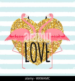 Karte mit Flamingos niedlich. Liebe und Valentinstag Hintergrund. Vector Illustration EPS 10. Stock Vektor