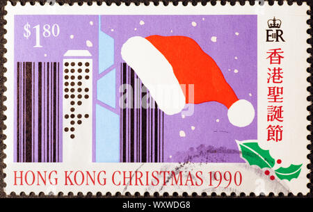 Hongkong Gebäude in der Weihnachtszeit auf Briefmarke Stockfoto