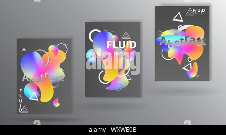 Der futuristische Flüssigkeit und flüssige Seiten Design, kreative bunte Konzept, mit Dreiecken und Kreisen primitive, Überlegenheit fantastisch mit neon colo Stock Vektor
