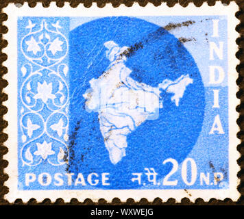 Grobe Karte von Indien auf Briefmarke Stockfoto