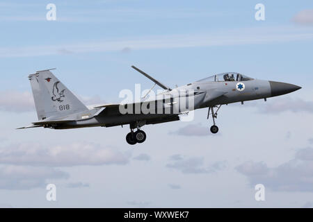 Israelische Luftwaffe F-15C Baz Landung an RAF Waddington während der Übung Cobra Krieger. Stockfoto