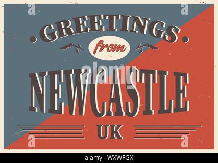 Britische Städte retro Grüße aus Newcastle Vintage unterzeichnen. Reiseziele Thema auf alten rostigen Hintergrund. Stock Vektor