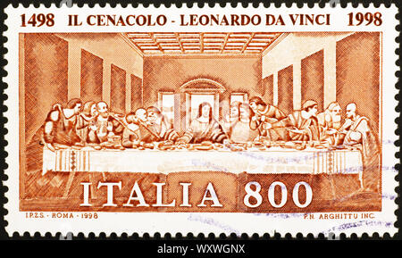 Das letzte Abendmahl von Leonardo da Vinci auf alten italienischen Briefmarke Stockfoto