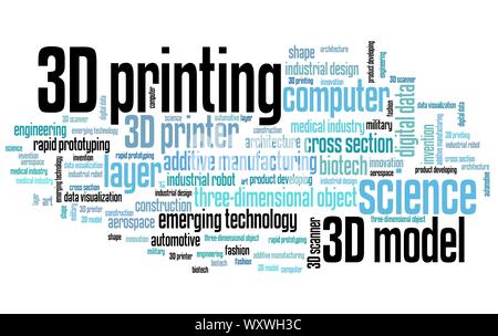 3D-Druck - Technologie Konzepte Wort cloud Abbildung. Wort Collage. Stockfoto