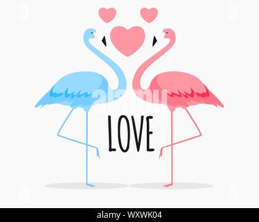 Karte mit Flamingos niedlich. Liebe und Valentinstag Hintergrund. Vector Illustration EPS 10. Stock Vektor