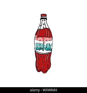 Flasche Soda. Cola in Kunststoff Tarre. Vector Illustration Retro Design. Auf weissem Hintergrund. Fast food drink Symbol. Kohlensäurehaltige Getränke. Refre Stock Vektor