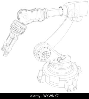 Industrial robot Manipulator. EPS 10-Format. Wire-Frame Vector erstellt von 3d. EPS 10-Format. Stock Vektor