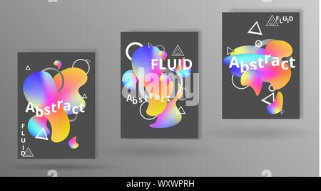 Der futuristische Flüssigkeit und flüssige Seiten Design, kreative bunte Konzept, mit Dreiecken und Kreisen primitive, Überlegenheit fantastisch mit neon colo Stock Vektor