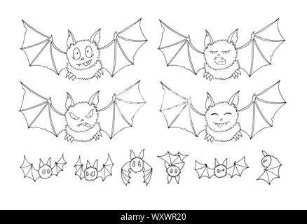Halloween Fledermäuse doodle auf weißem Hintergrund Stock Vektor